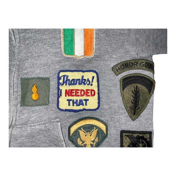 Vintage Gray Hoodie With Sewn-On Collectible Patches - Picture 6 of 16